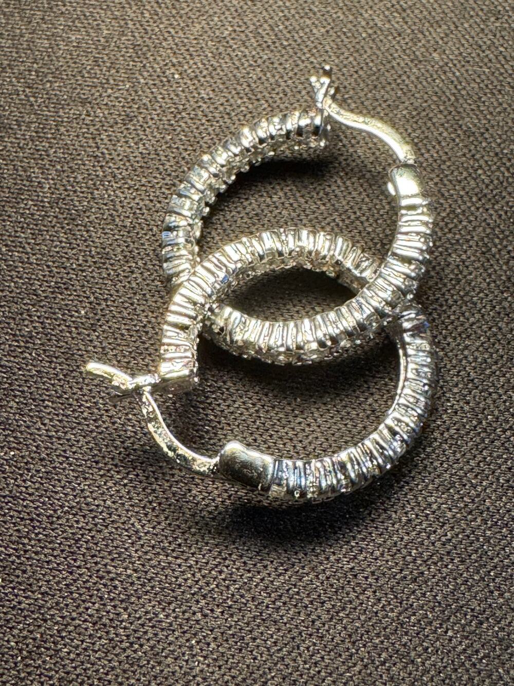 925 Sterling Silver Small Hoop Earrings with Crystals